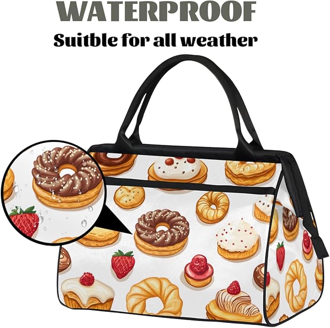 Cute Cake Overnight Weekender Bag for Women Men Travel Duffel Bags Waterproof Luggage Carry on Sports Yoga Gym Bag