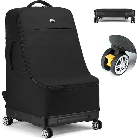 TUGUAN Travel Bag for Air Travel with Spinner Wheels, Infant Car Seat Bags with Hard Bottom, Padded Car Seat Backpack, Large Storage Bag for Airport Check, Black