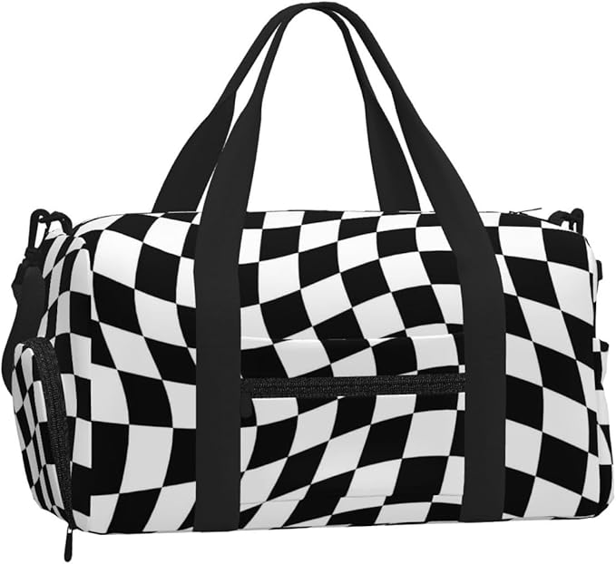 Twisted Black White Checkered Sports Gym Bag For Men Women Travel Duffel Bag With Shoe Compartment Water Resistant Gym Bag Carry On Duffel Bag For Yoga Gym Sports Weekend Traveling