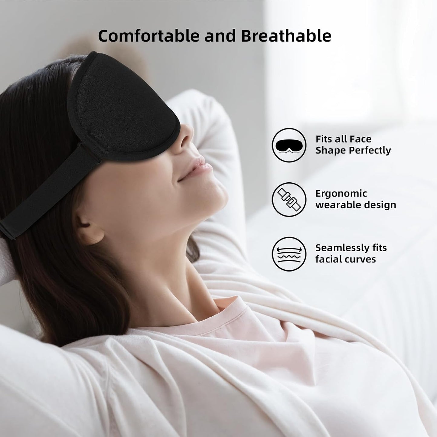 Sleep Mask,3D Contoured Sleeping Mask,99% Light Blocking Eye Mask, Zero Eye Pressure Cup Blindfold for Men Women, with Adjustable Strap for Sleeping, Yoga,Traveling(Black)