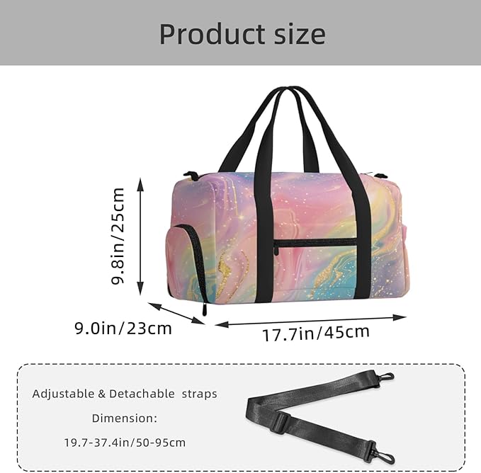 Abstract Pastel Glitter Women'S Gym Duffle Bag With Shoes Compartment, Ideal For Travel, Gym, Sports, Duffel, Weekender