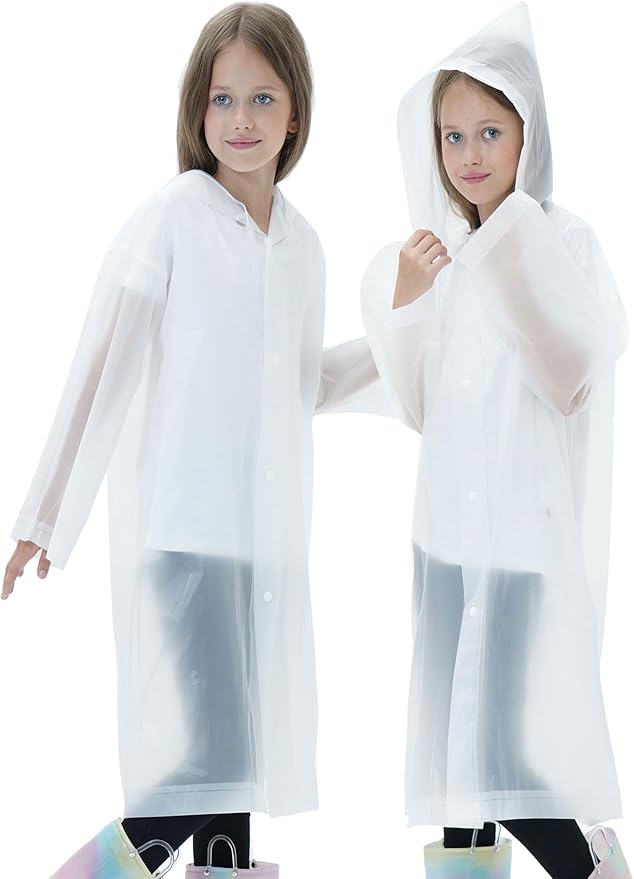 2 Pack Raincoats for Kids, Reusable Rain Ponchos with Hood and Sleeves Rain Coats for Boys and Girls