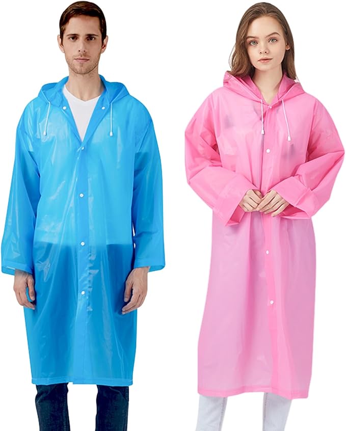 Rain Ponchos Raincoats for Adults Women, Reusable Rain Jacket Coats with Hood for Family Disney Park Travel 2 Pack