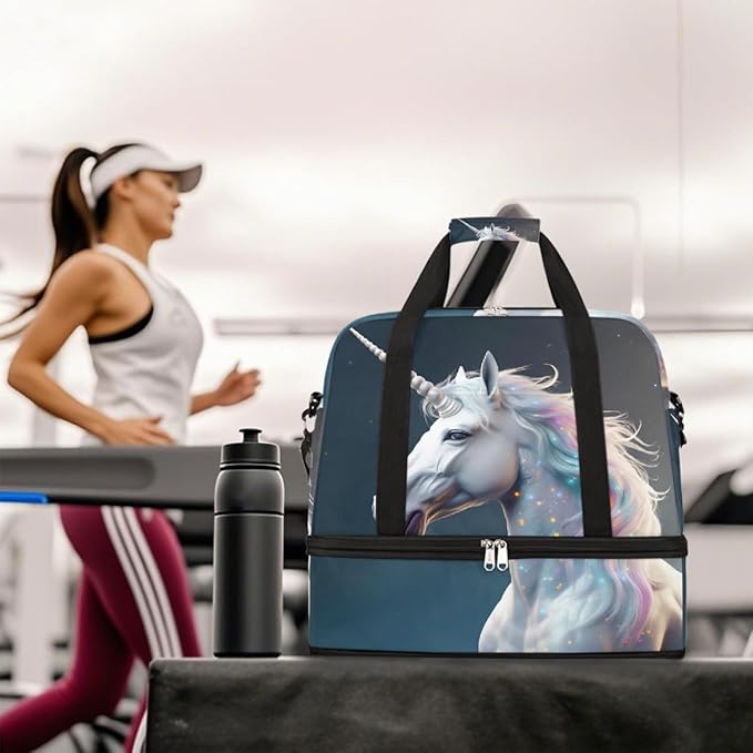 Rainbow Galaxy Animal Unicorn Large Weekender Bag with Shoe Compartment Travel Duffel Bags for Women Carry On Hospital Overnight Bag Foldable Personal Item Travel Bags Tote Gym Sports Airplanes
