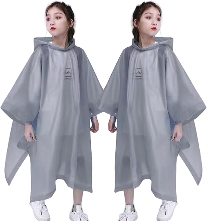 Rain Poncho for Kids (2 Pack), Reusable EVA Children Raincoat Ponchos Rain Jacket with Hood for 6-14 Girls Boys