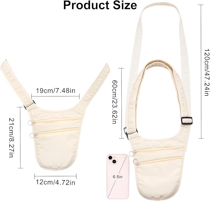 Long Keeper Money Belt for Travel Anti-Theft Crossbody Passport Holder for Women Men Hidden Slim Neck Wallet Under Clothes (White)