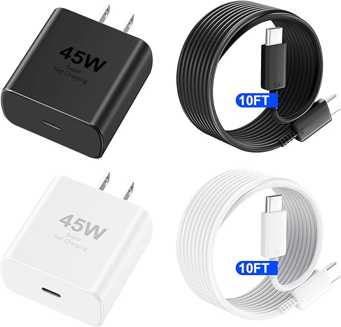 Phone 17 16 Pro Max Charger Fast Charging, 45W USB C Phone 17 16 Super Fast Charger Block with 10ft Long Type C Charging Cable Cord for i.Phone 17 Pro Max/17 Pro/17 Air/17/16/16Pro/-White+Black