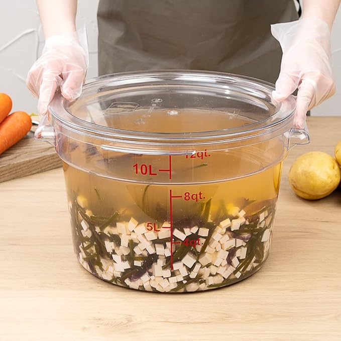 Restaurantware Met Lux 12 Quart Food Storage Container, 1 Round Commercial Storage Container - Lid Sold Separately, With Volume Markers, Clear Plastic Food Prep Bucket, Space-Saving Storage