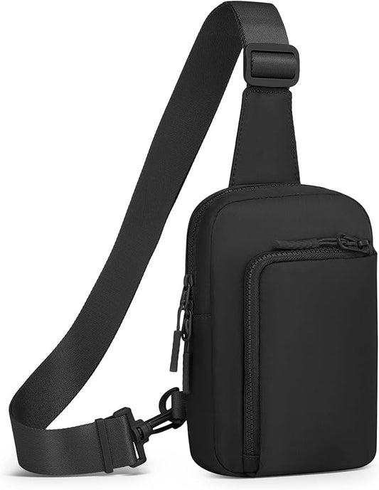 Mini Sling Bag for Men Women, Small Travel Fanny Packs Crossbody Anti Theft Reversible Nylon Chest Bag for Running Hiking (Black)