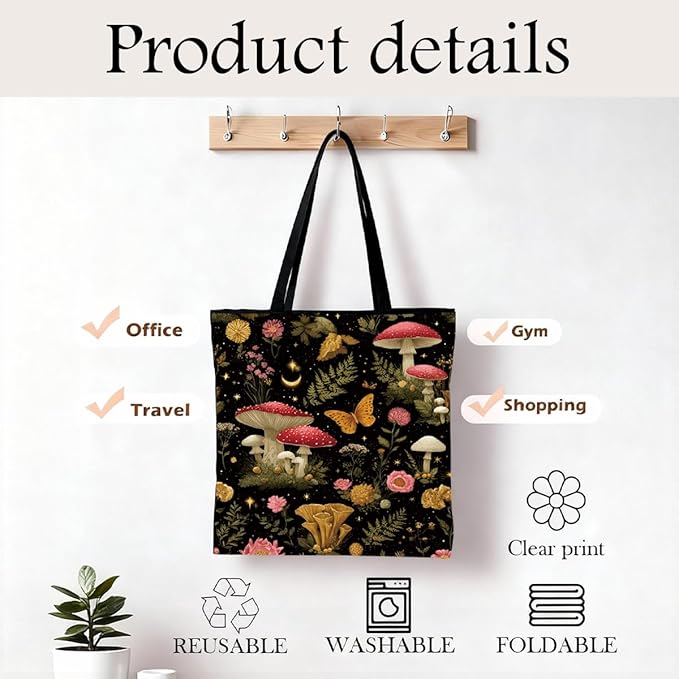 Canvas Tote Bag for Women, Vintage Print Handbag, Aesthetic Shopping Bag for Work Travel Beach, Everyday Shoulder Tote
