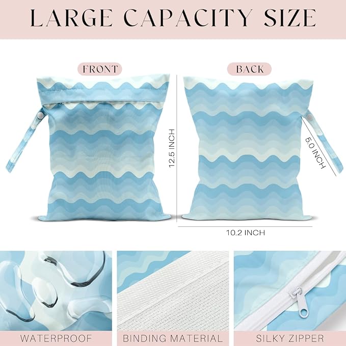 Wet Bag for Swimsuit, Beach Travel Essentials Wet Dry Bag, for Sunscreen Toiletry Dirty Clothes Yoga Gym Diaper, Friends Summer Beach Vacation Gifts. Wave stripes