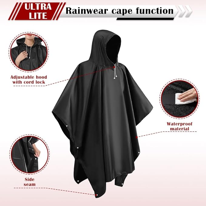 Rain Ponchos for Adults, Reusable Ponchos for Men & Women, Waterproof EVA Lightweight Rain Coat with Drawstring Hood & Sleeves, Perfect for Camping, Hiking, Travel