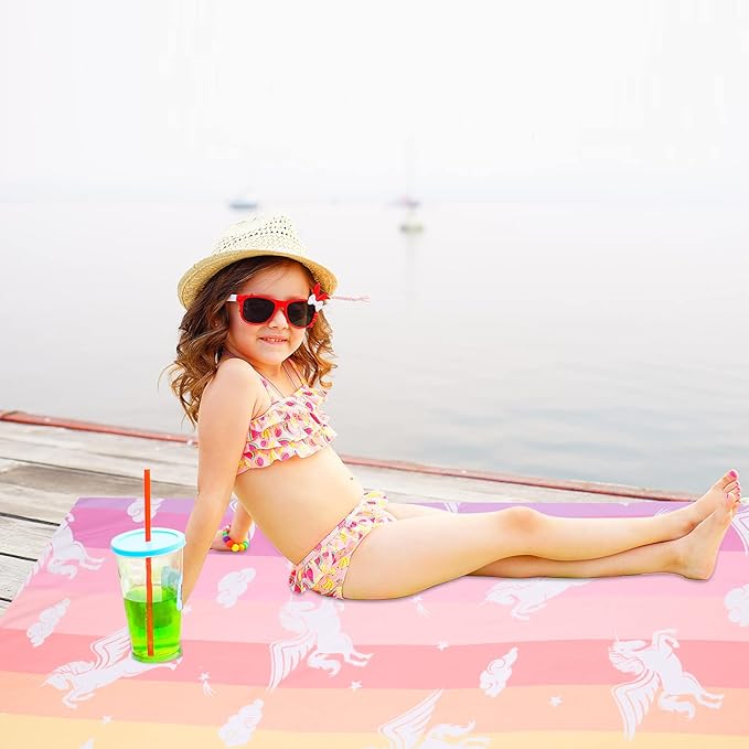 LIVILAN Pink Unicorn Rainbow Beach Towel, 24” x 48” for Kids, Girls, Women, Teens, Oversized, Soft Microfiber, Quick Dry, Sand Proof, Ideal for Travel, Pool, Picnic, Unique Unicorn Gifts