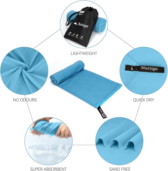Microfiber Towel for Travel, Camping, Hiking, Backpacking, Shower – Quick Dry, Ultra Compact, Lightweight & Super Absorbent(Blue,51x27 in)