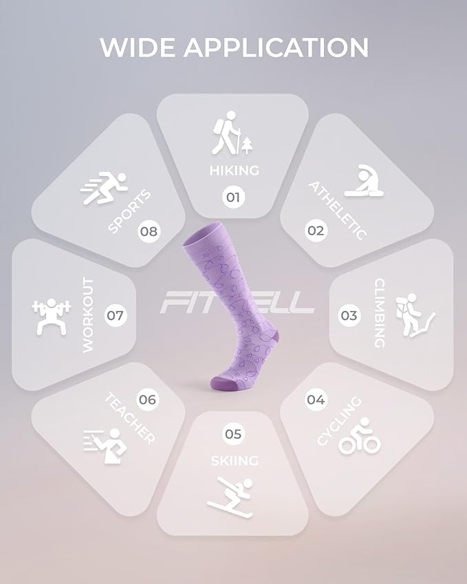 FITRELL 4 Pairs Compression Socks for Women & Men, 15-20mmHg Circulation Support for Athletic Travel Daily Wear