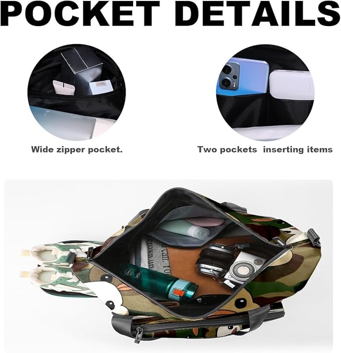 Duck Camouflage Gym Bag for Women & Tennis Bag, Large Sports Duffel Bag Waterproof with Ventilated Shoe Compartment & Front Racket Sleeve, Lightweight Travel Weekender Overnight Bag