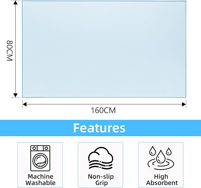 Microfiber Beach Towel, Lightweight Quick Dry Pool Towel, Super Absorbent Soft Bath Towel for Swimming, Gym, Travel, Camping & Outdoor, Sand Free, Compact and Large 9.5" x 9.5", Blue
