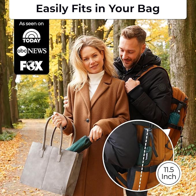 TUMELLA Strongest Windproof Travel Umbrella (Compact, Superior & Beautiful), Small, Wind-Tested, Light & Portable, Automatic Folding Rain Umbrella, Durable Premium Grip, Fits Car and Backpack