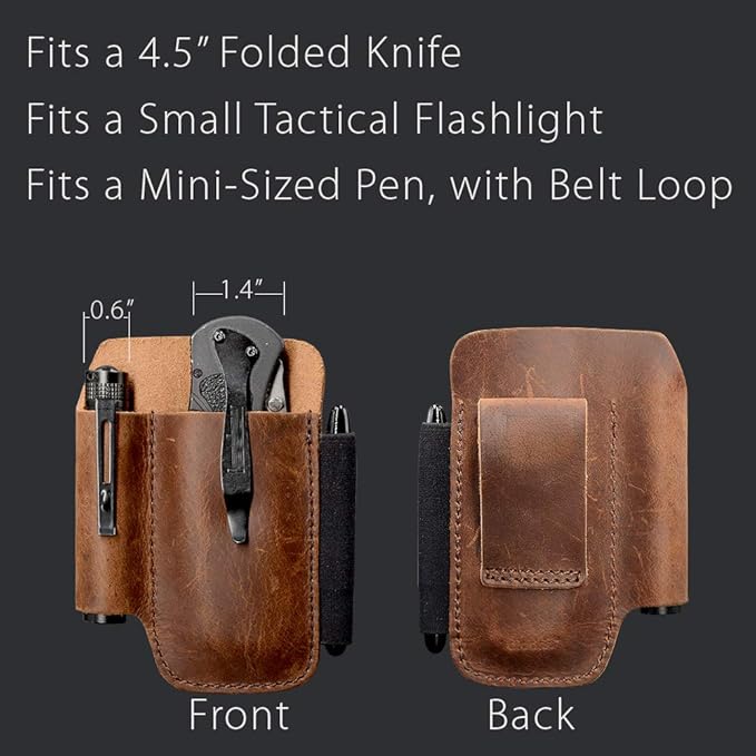 diodrio EDC Leather Knife Sheath Organizer Pouch with Pen Loop, Full Grain Leather, Chestnut