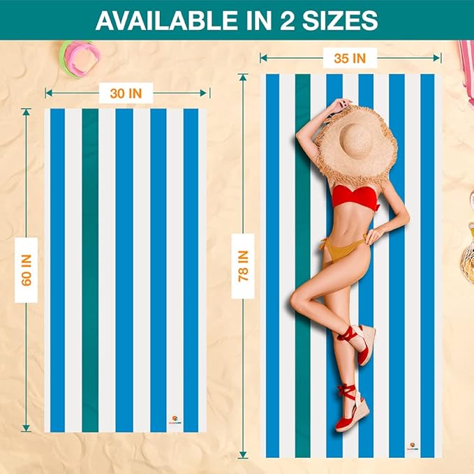 SUN CUBE Microfiber Beach Towel, Quick Dry Sand Free Beach Towel, Lightweight Compact Travel Swim Towel for Pool, Camping, Sand Resistant Packable Adult Towel- Blue 60x30 Inches