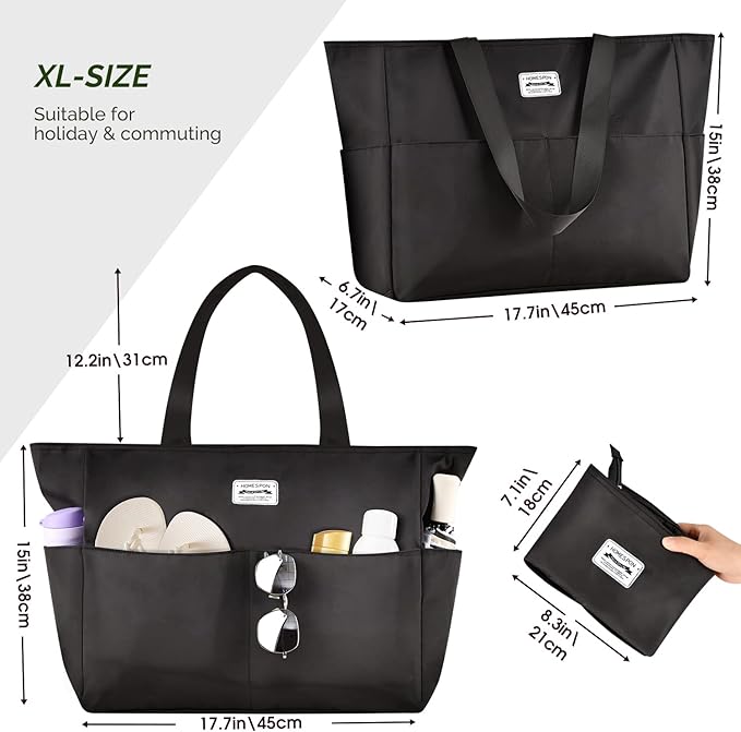 HOMESPON Large Waterproof Beach Bag for Women Sandproof Tote Bag Pool Bag with Zipper and Pockets for Travel Vacation Gym