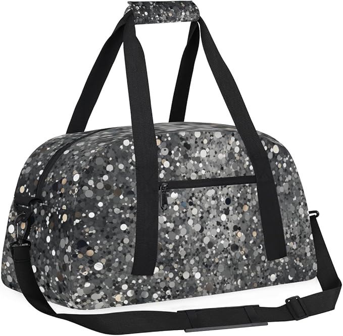 Silver Glitter Pattern Gym Travel Duffle Bag for Women & Men with Front Zipper Pocket for Sports, Overnight, Weekender, Carry On,Workout & Dance Bag,Glitter and Sequins,18.9 * 8.7 * 10.6 in