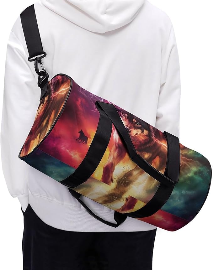 Wolf U.S Flag Gym Bag Travel Duffel Bag Lightweight Carry On Bags Weekender Bags for Women Men