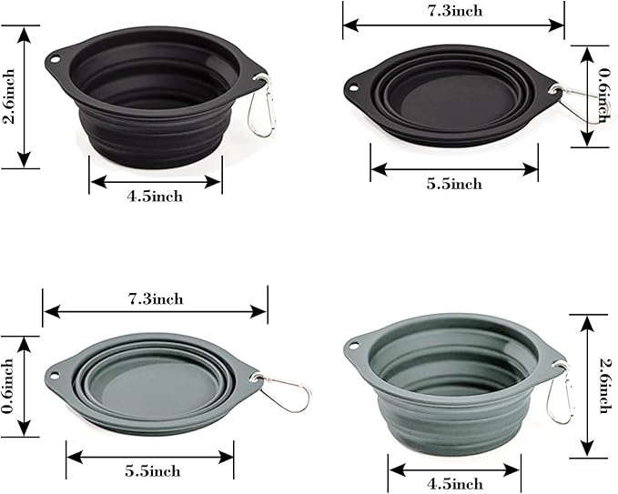 Silicone Non-Skid Collapsible Travel Dog Bowl, 2 Pack Lightweight & Leak-Proof Pet Bowl, Food Grade Portable Pet Bowls, for Dogs and Cats
