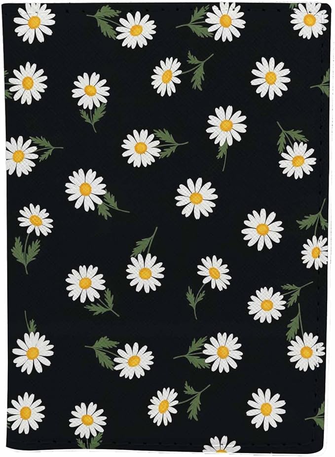 Daisy Passport Holder for Travel White Flower PU Leather Passport Cover Wallet Cute Passport Card Holder for Women and Men