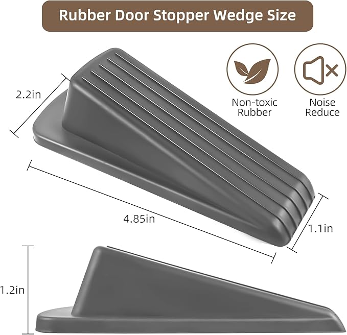 Door Stoppers for Bottom of Door on Floor, Premium Rubber Door Stopper Wedge, Floor Sturdy Stackable Door Stops for Carpet Heavy Duty Door (Gray, 2 Pack)