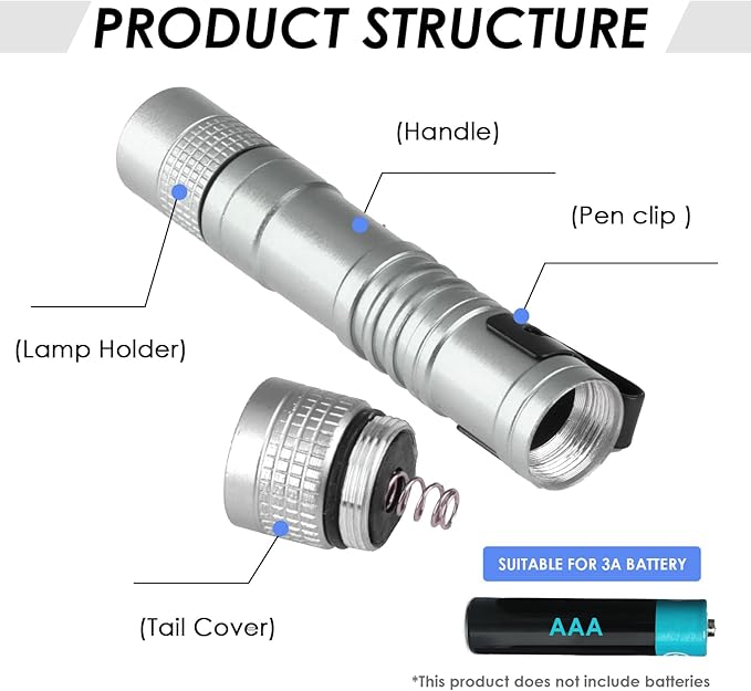 Mini Flashlight, AAA Small Pen Light with Clip, Portable 500lm Pocket Pen Flashlight for Inspection Repair Outdoor Emergency (3 Pack, Sliver, 3.5")
