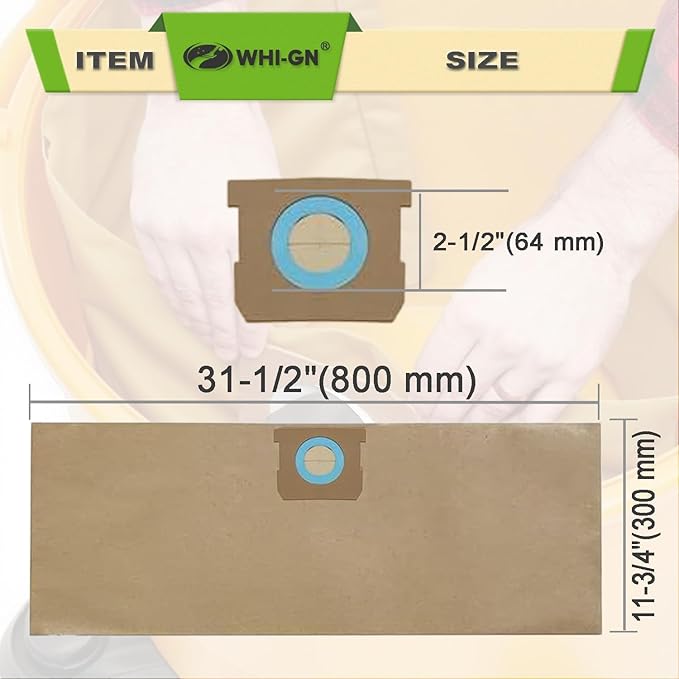 DXVA19-4104 Vacuum Bags compatible with DEWALT Shop Vac 5-8 Gallon Model# DXV08SA, Disposable Dust Collection Filter Bags(15 Pack)