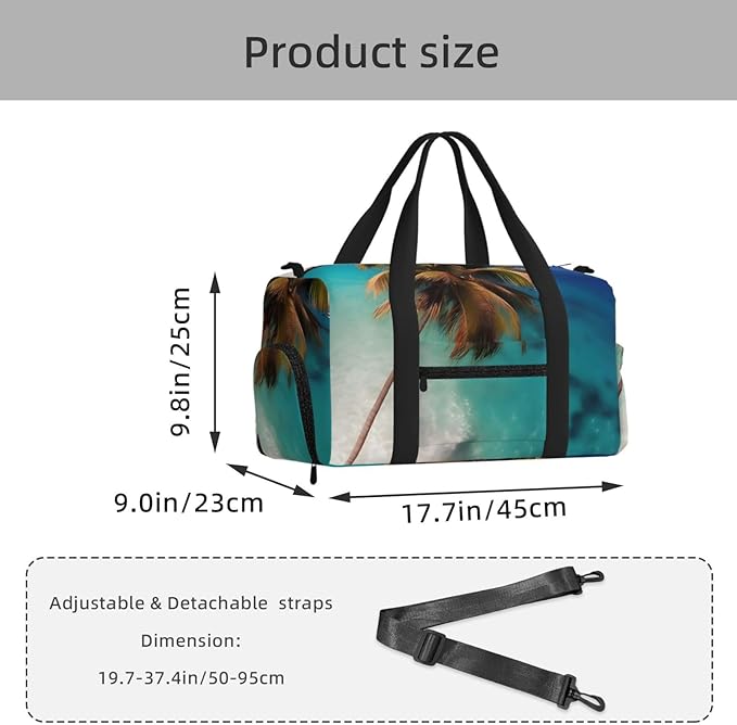 Caribbean Islands Print Gym Bag with Shoe Compartment for Women Men, 17.7in Sports Duffle Weekender Tote, Overnight Travel Duffel Bag Carry On