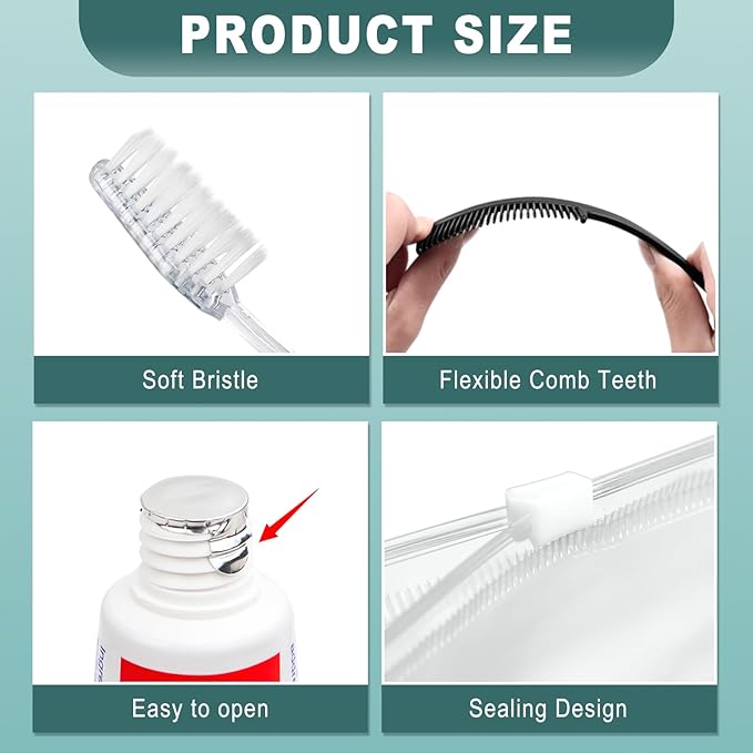 25 Sets Personal Hygiene Kit Bulk, Disposable Toothbrushes with Toothpaste Floss Comb Soap Cover and Vanity Kit, Toiletry Kits Homeless Supplies Bulk for Women,Men,Travel,Homeless