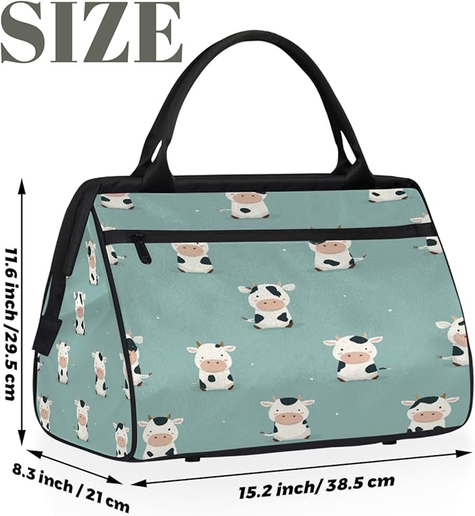Cute Cartoon Light Blue Cow Travel Duffel Bag, Waterproof Sports Gym Duffle Bag, Large Capacity Weekender Carry On Overnight Bags for Women Men