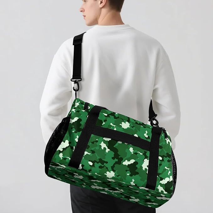 Camouflage Camo Green Pattern Duffle Bag for Men Women, Personalized Custom Name Text Crossbody Bags, Travel Sport Gym Perform Training Gym Bag
