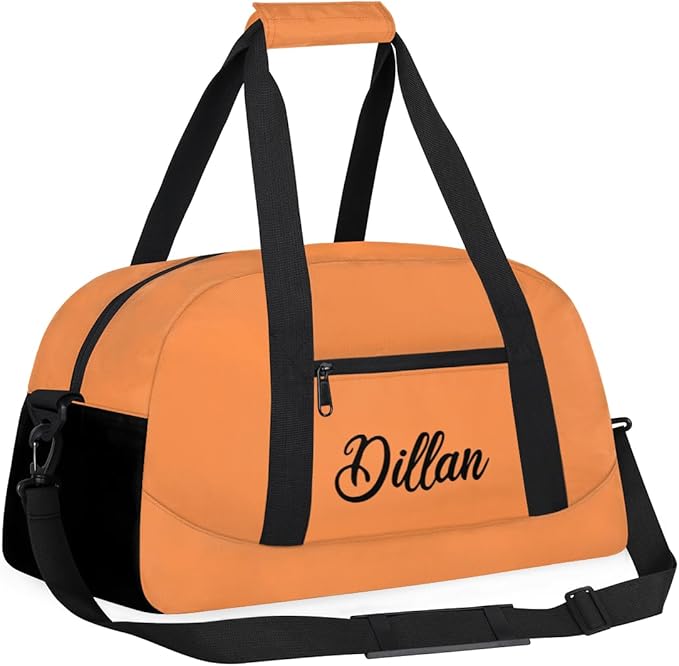 Custom Name Gym Duffel for Kids,Personalized Sports Bag Lightweight Gym Bags for Boys & Girls,Fitness Travel Weekender for Travel, Workout Orange