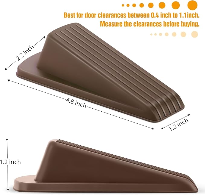 Crosize Rubber Door Stoppers for Floor, Door Stop Wedge for Heavy Duty Door, 3 Pack, Brown