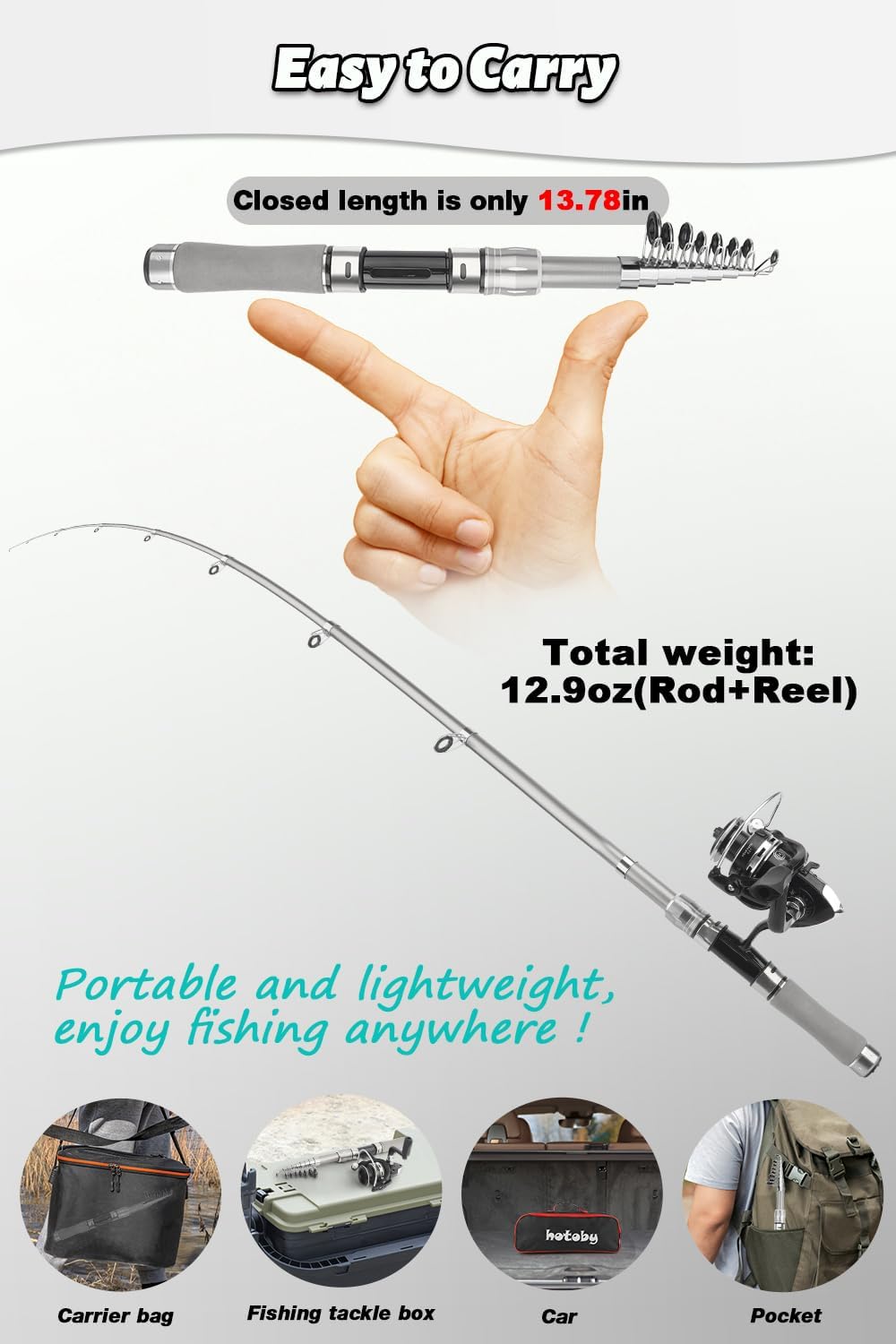 Fishing Pole Combo Set, 6.89ft Fishing Rod and Reel Combo, Carbon Fiber Telescopic Fishing Rod Kit with Spinning Reel, Fishing Pliers, Lip Gripper, Line, Lures for Beginner Angler