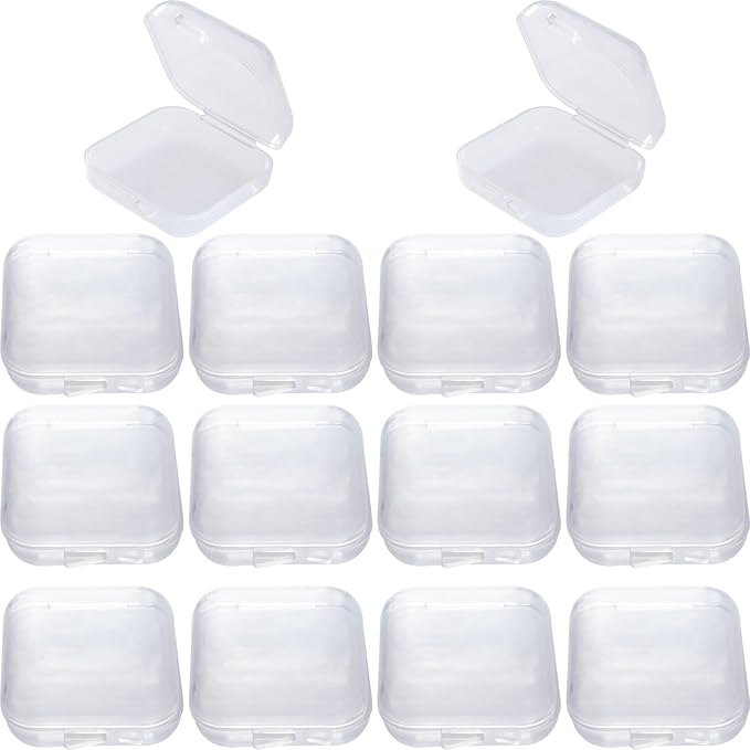 12pcs Clear Plastic Ear Plug Cases, 1.8cm Thicken Mini Jewelry Storage Cases, Small Portable Square Storage Box Organizer for Storing Bead Jewelry Necklace Bracelet