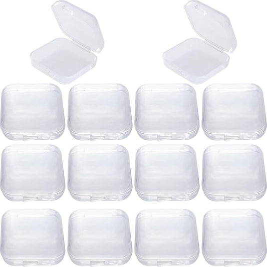 12pcs Clear Plastic Ear Plug Cases, 1.8cm Thicken Mini Jewelry Storage Cases, Small Portable Square Storage Box Organizer for Storing Bead Jewelry Necklace Bracelet