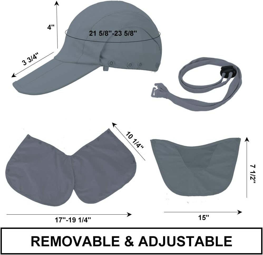 Foldable Sun Cap, Fishing Hats, UPF 50+ Protection Caps with Face Mask Neck Flap