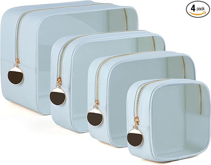 4PCS Clear Makeup Bag Set, Waterproof TPU Purse Organizer Pouches, TSA Approved Toiletry Bag, Diaper Bag Organizer Pouch, Travel Organizer Bags for Women and Kids