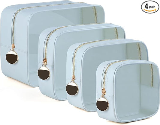4PCS Clear Makeup Bag Set, Waterproof TPU Purse Organizer Pouches, TSA Approved Toiletry Bag, Diaper Bag Organizer Pouch, Travel Organizer Bags for Women and Kids