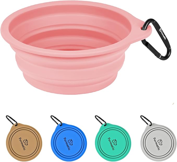 Portable Collapsible Dog Bowl, Food Grade Silicone, Large Capacity, Easy to Wash - Ideal for Outdoor Camping and Hiking, Suitable for Dogs, Cats, and Pets (Pink)