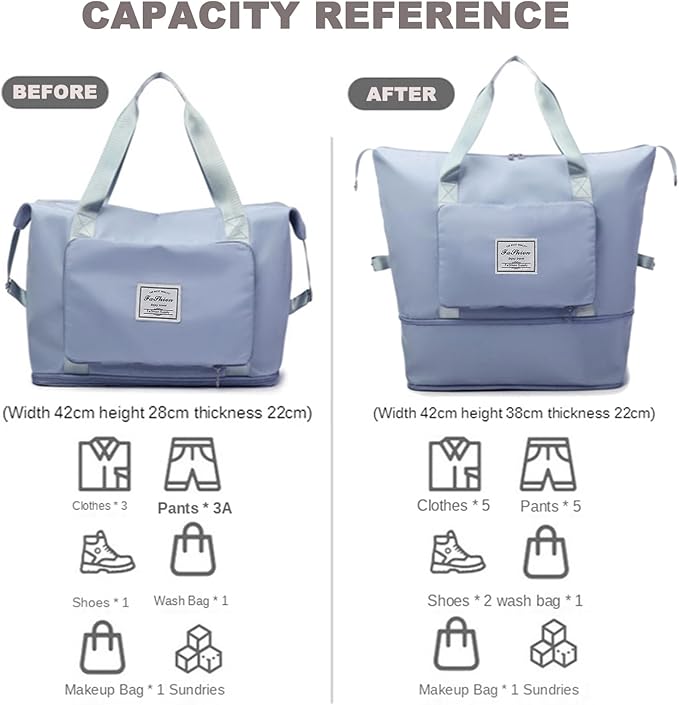 Large Capacity Travel Bag, Foldable Travel Bag, Expandable Travel Duffel Bag, Collapsible Waterproof Large Capacity Travel Handbag, Overnight Bag for Women and Man