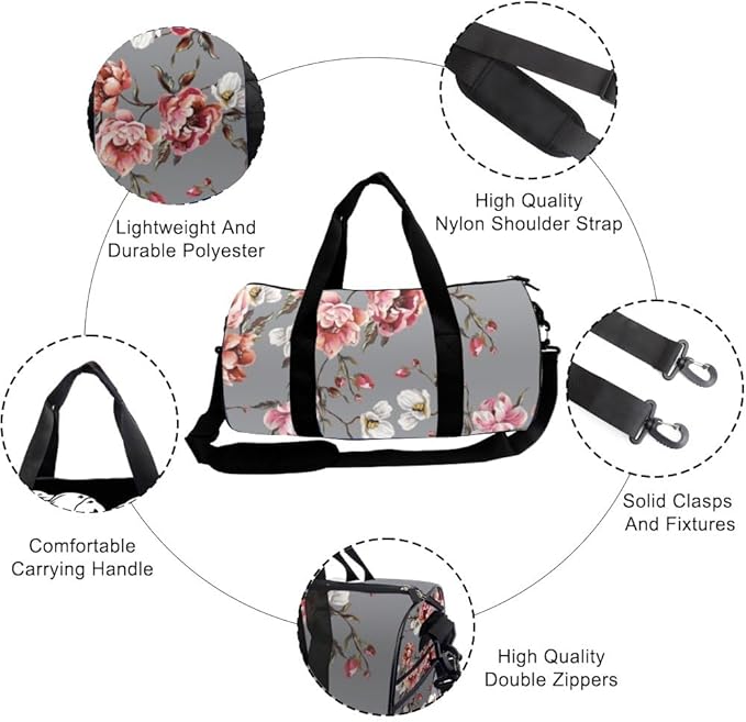 Cute White Accents Foldable Gym Bag Women Oxford Tote Bags Adjustable Shoulder Strap, Convertible Carry Backpack Retro Gym Bag For Gymnastics Yoga Stuff For Men