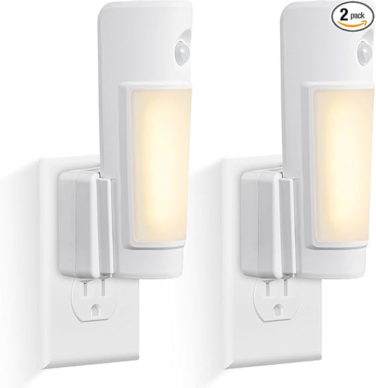 Enhon 2 Pack 4 in 1 Emergency Lights for Home Power Failure, Rechargeable LED Flashlight Plug in Wall, Automatic Turn On Power Outage Night Light with Motion Sensor for Hurricane Preparedness Items