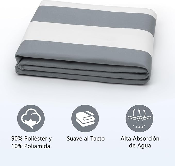 2-Pack Microfiber Beach Towels Set (63"x31.5" + 31.5"x16") | Oversized Quick Dry Sand Free Travel Towel for Beach Pool Gym Camping (Grey Towel A)