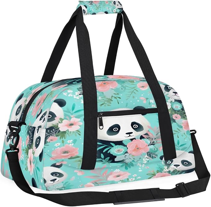Sports Duffel Bags, Panda Flower Pattern Water-Resistant Gym Duffle Bag for Men Women, Lightweight Weekender Overnight Bag for Fitness, Workout, Travel